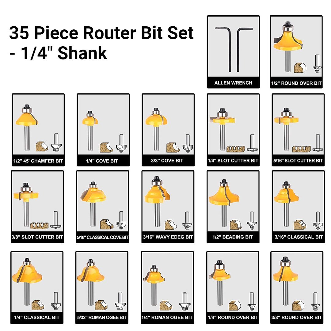 35 Piece Router Bit Set - 1/4 inch Shank